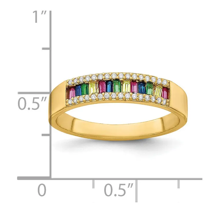 Prizma Sterling Silver Goldtone 14K Flash Goldplated Colorful Baguette and White CZ Ring TreasureFineJewelers Rings