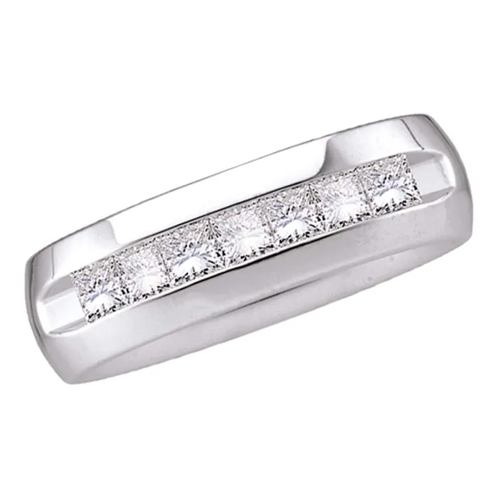 Rings 14kt white gold mens princess channel set diamond 6mm wedding band ring 100 cttw40789 North Arrow Shop