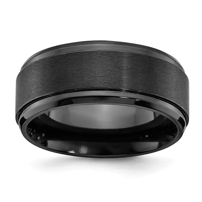 Rings Black Zirconium Polished with Brushed Center 9mm Beveled Edge Band TreasureFineJewelers Rings Black Zirconium Polished with Brushed Center 9mm Beveled Edge Band TreasureFineJewelers