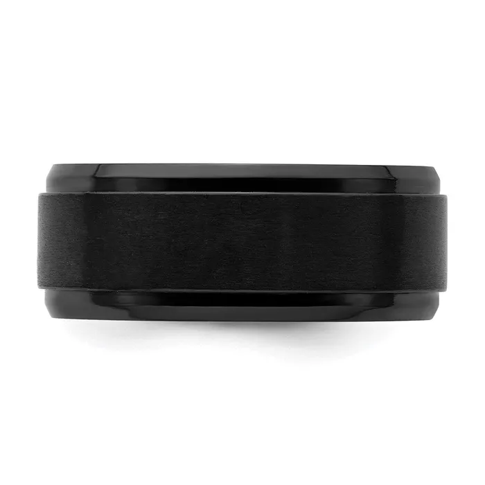 Rings Black Zirconium Polished with Brushed Center 9mm Beveled Edge Band TreasureFineJewelers