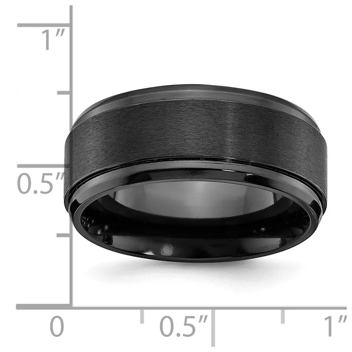 Rings Black Zirconium Polished with Brushed Center 9mm Beveled Edge Band TreasureFineJewelers