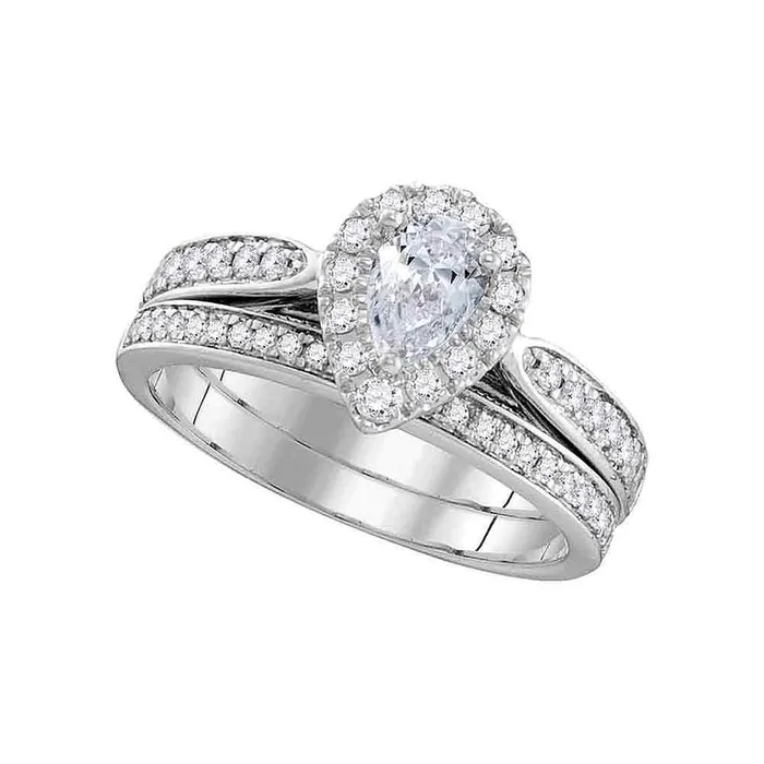 Rings North Arrow Shop 14kt white gold womens pear diamond bridal wedding engagement ring band set 100 cttw106299 Rings North Arrow Shop 14kt white gold womens pear diamond bridal wedding engagement ring band set 100 cttw106299