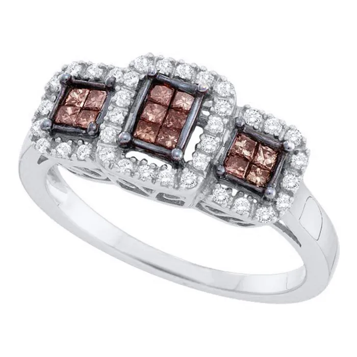 Rings North Arrow Shop 14kt white gold womens princess cognac brown color enhanced diamond triple cluster ring 38 cttw47106 Rings North Arrow Shop 14kt white gold womens princess cognac brown color enhanced diamond triple cluster ring 38 cttw47106