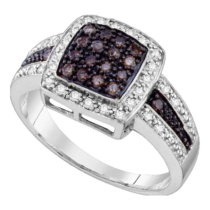 Rings North Arrow Shop 14kt white gold womens round brown color enhanced diamond cluster ring 12 cttw size 11109620 Rings North Arrow Shop 14kt white gold womens round brown color enhanced diamond cluster ring 12 cttw size 11109620
