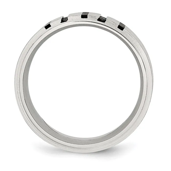 Rings Stainless Steel Brushed Center Black IPplated 16ct Diamond 9mm Band TreasureFineJewelers