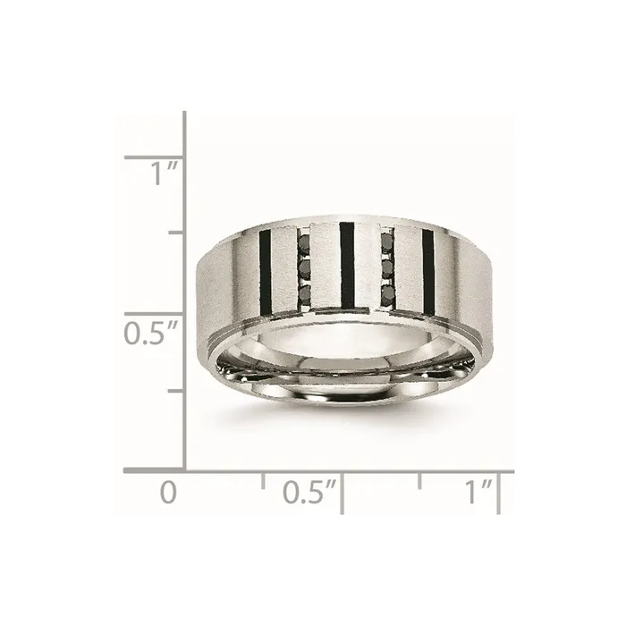 Rings Stainless Steel Brushed Center Black IPplated 16ct Diamond 9mm Band TreasureFineJewelers