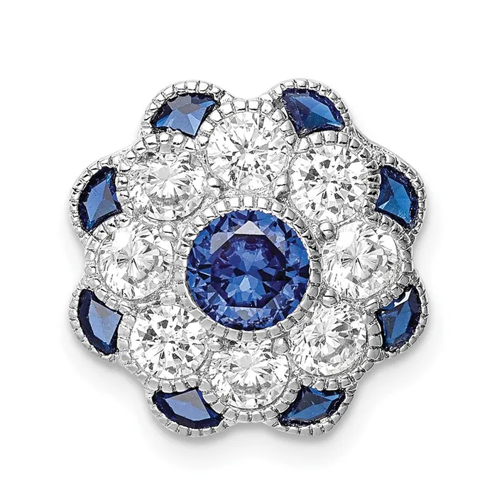 Rings Sterling Silver Rhplated CZSynthetic Blue Spinel Flower Chain Slide TreasureFineJewelers Rings Sterling Silver Rhplated CZSynthetic Blue Spinel Flower Chain Slide TreasureFineJewelers