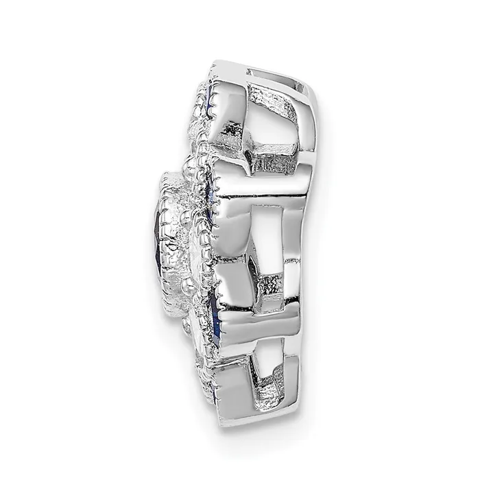 Rings Sterling Silver Rhplated CZSynthetic Blue Spinel Flower Chain Slide TreasureFineJewelers