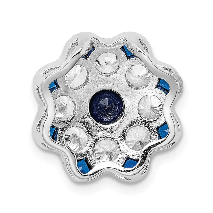 Rings Sterling Silver Rhplated CZSynthetic Blue Spinel Flower Chain Slide TreasureFineJewelers