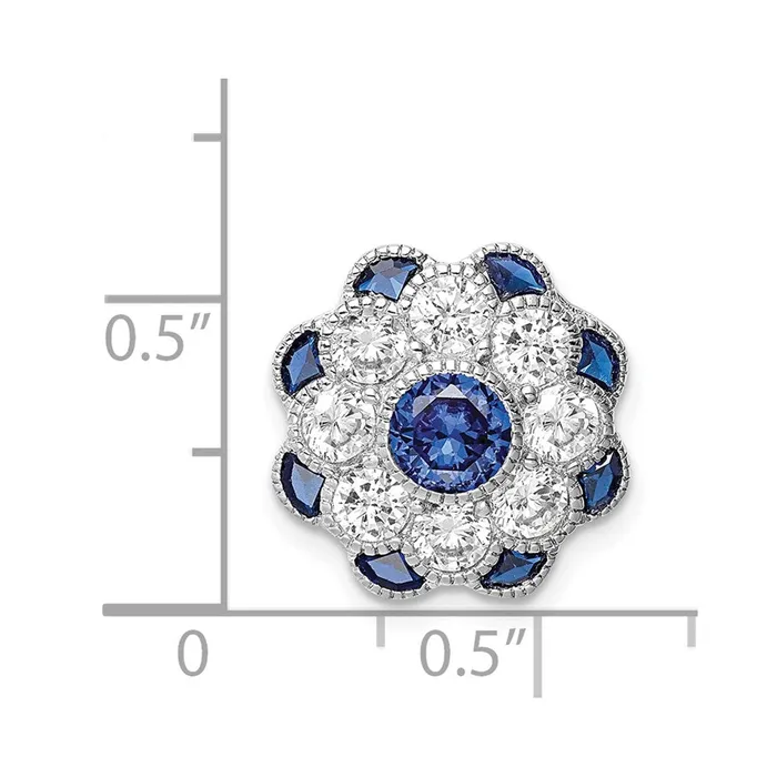 Rings Sterling Silver Rhplated CZSynthetic Blue Spinel Flower Chain Slide TreasureFineJewelers