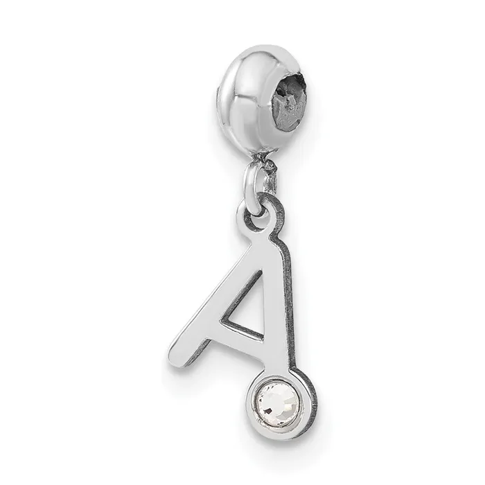Rings Sterling Silver Rhodiumplated MeMi Letter A w Swarovski Crystal Charm TreasureFineJewelers Rings Sterling Silver Rhodiumplated MeMi Letter A w Swarovski Crystal Charm TreasureFineJewelers