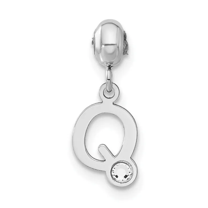 Rings Sterling Silver Rhodiumplated MeMi Letter Q wSwarovski Crystal Charm TreasureFineJewelers