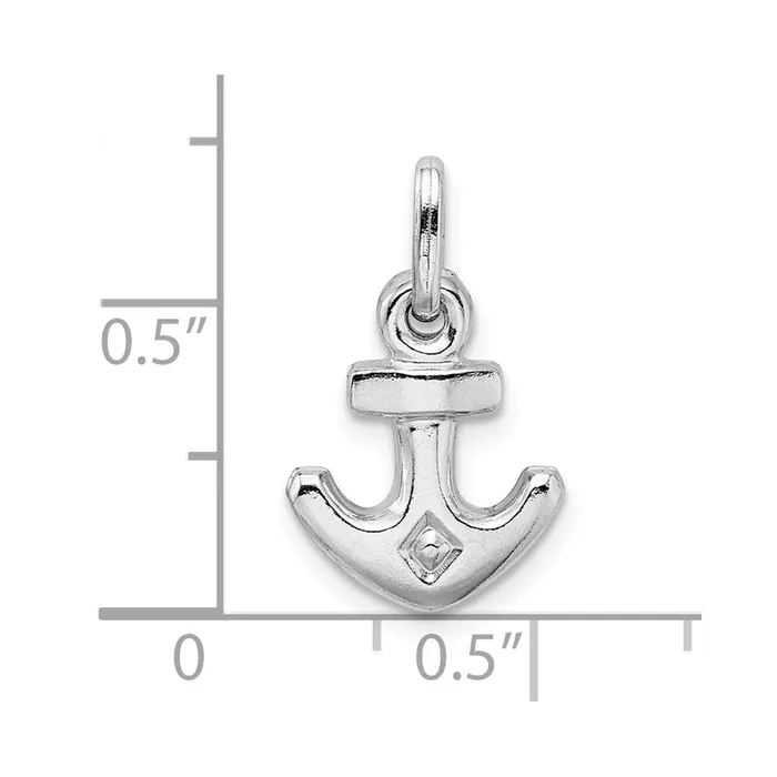 Rings Sterling Silver Rhodium Plated Polished Anchor Charm TreasureFineJewelers