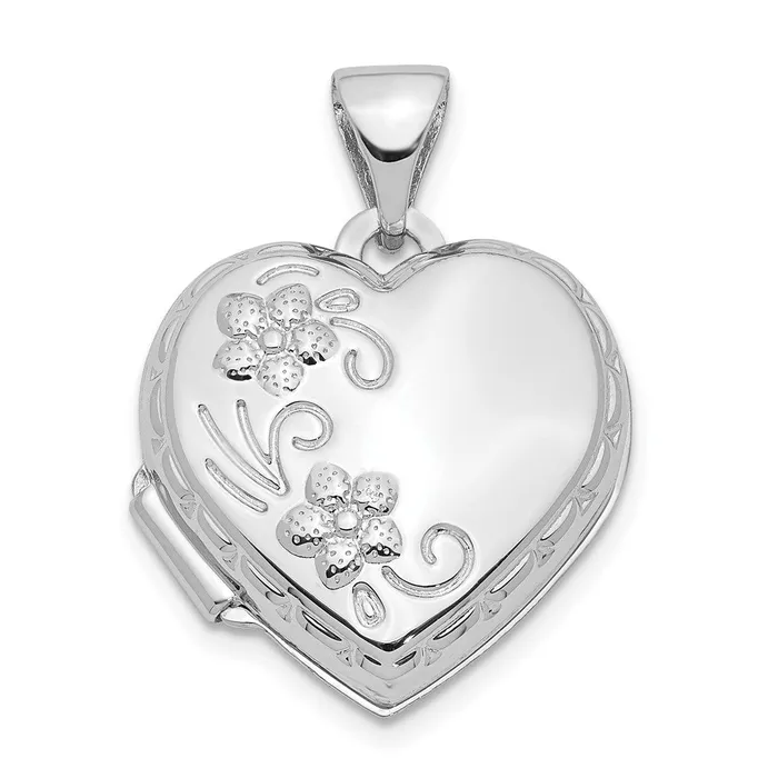 Rings TreasureFineJewelers 14k White Gold Polished Reversible Floral Heart Locket Rings TreasureFineJewelers 14k White Gold Polished Reversible Floral Heart Locket