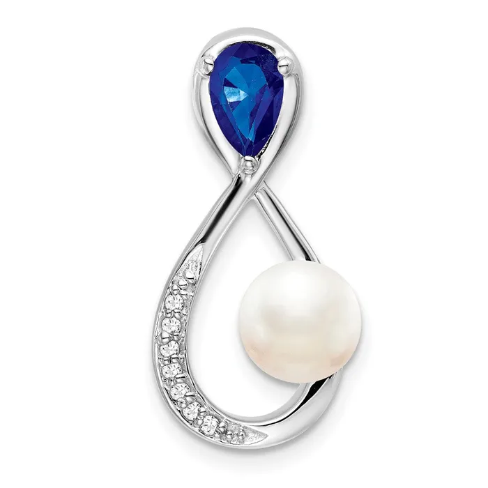 Rings TreasureFineJewelers 14k White Gold SapphireFWC PearlDiamond Infinity Chain Slide Rings TreasureFineJewelers 14k White Gold SapphireFWC PearlDiamond Infinity Chain Slide
