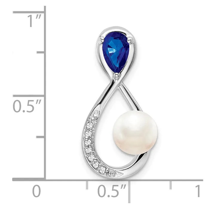 Rings TreasureFineJewelers 14k White Gold SapphireFWC PearlDiamond Infinity Chain Slide