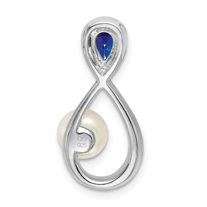Rings TreasureFineJewelers 14k White Gold SapphireFWC PearlDiamond Infinity Chain Slide