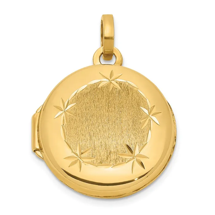 Rings TreasureFineJewelers 14k Yellow Gold Polished and Brushed 16mm Dimondcut Round Locket