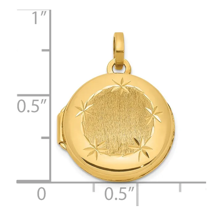 Rings TreasureFineJewelers 14k Yellow Gold Polished and Brushed 16mm Dimondcut Round Locket