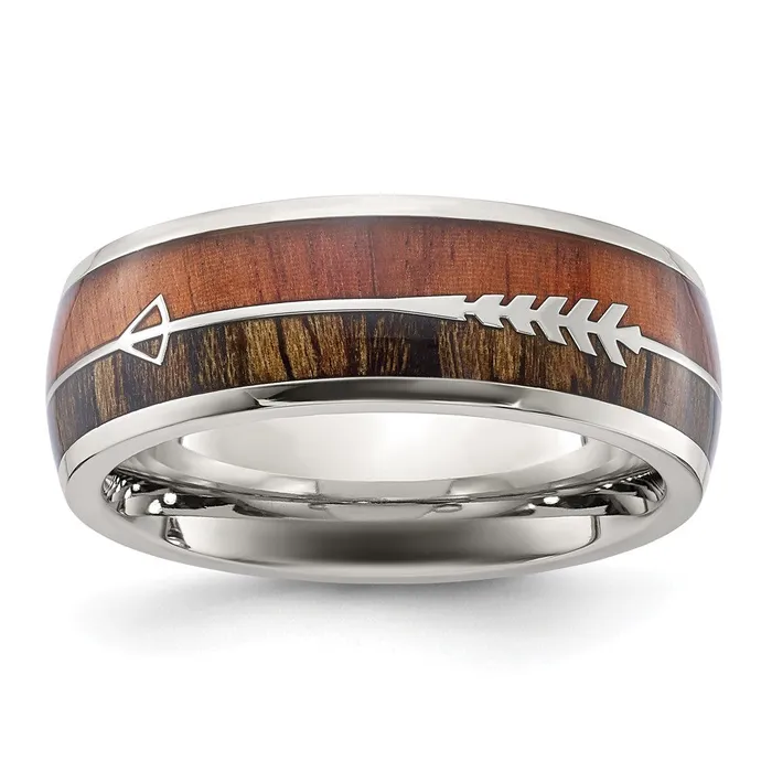 Rings TreasureFineJewelers Stainless Steel Polished with Wood Inlay Arrow 8mm Band Rings TreasureFineJewelers Stainless Steel Polished with Wood Inlay Arrow 8mm Band