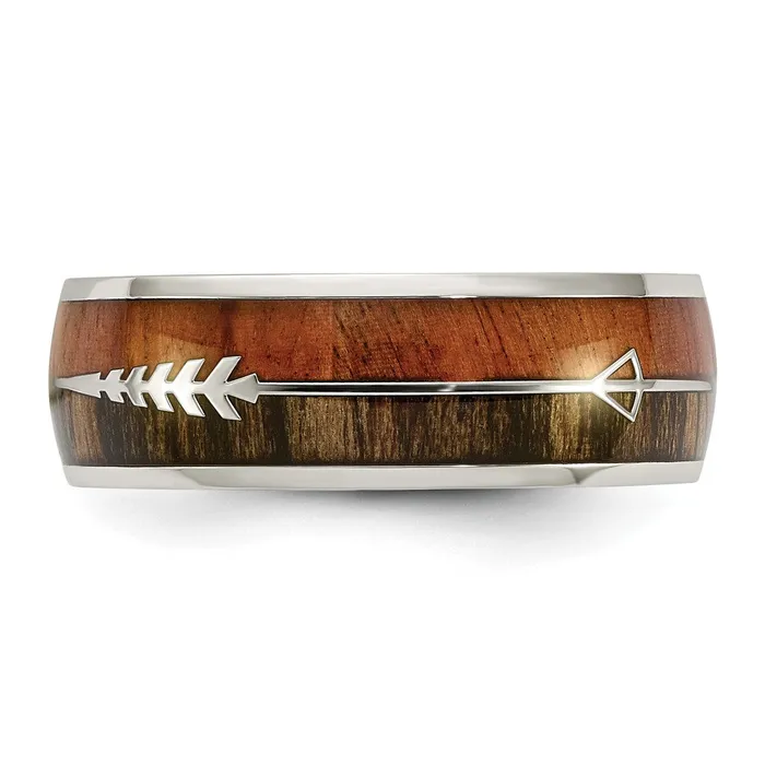 Rings TreasureFineJewelers Stainless Steel Polished with Wood Inlay Arrow 8mm Band