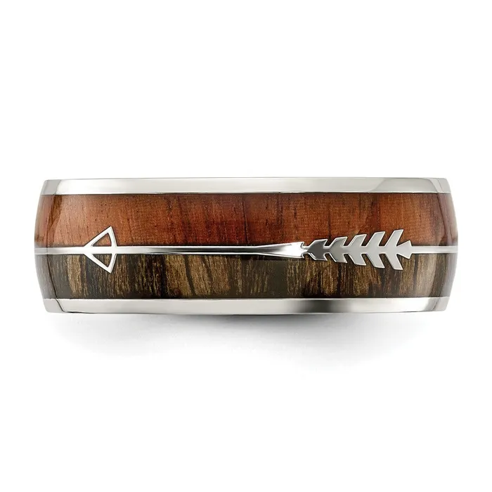 Rings TreasureFineJewelers Stainless Steel Polished with Wood Inlay Arrow 8mm Band