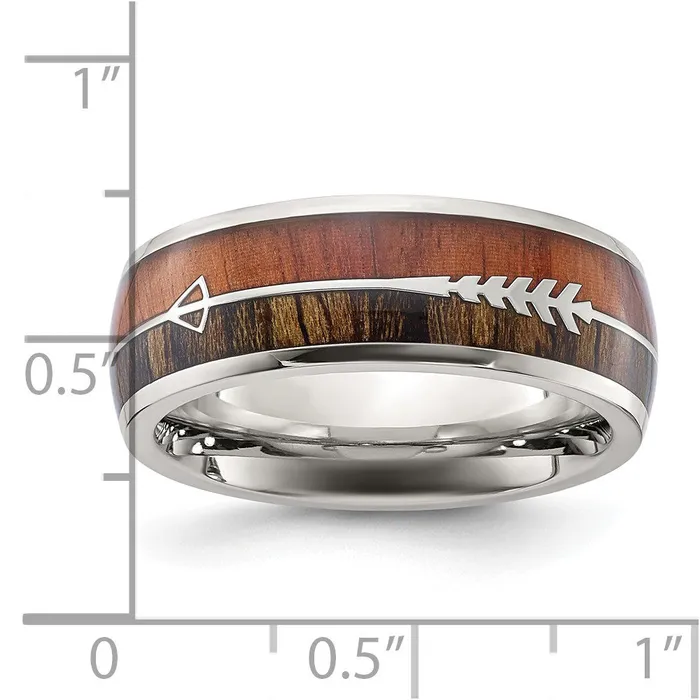 Rings TreasureFineJewelers Stainless Steel Polished with Wood Inlay Arrow 8mm Band
