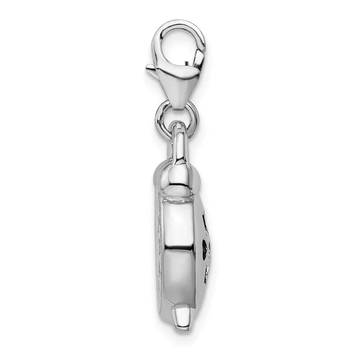Rings TreasureFineJewelers Sterling Silver Amore La Vita Rhodiumpl Polished 3D Alarm Clock Charm