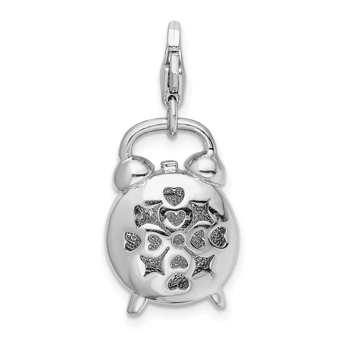 Rings TreasureFineJewelers Sterling Silver Amore La Vita Rhodiumpl Polished 3D Alarm Clock Charm