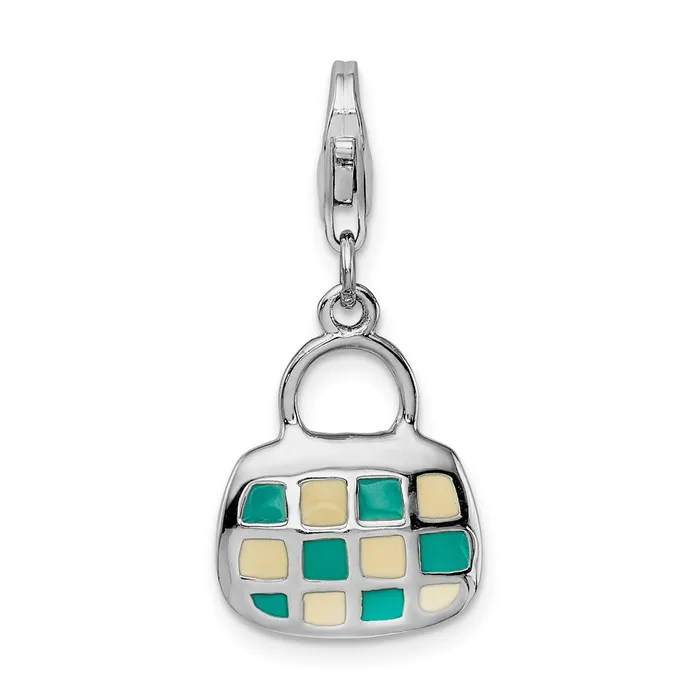 Rings TreasureFineJewelers Sterling Silver Amore La Vita Rhodiumplated 3D Enameled Purse Charm