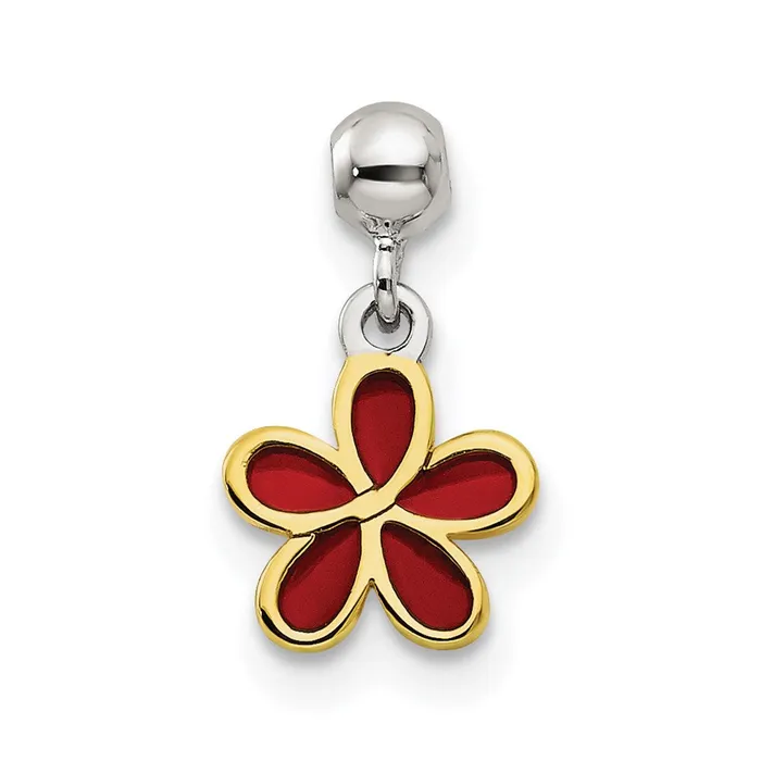 Rings TreasureFineJewelers Sterling Silver Mio Memento Gold Tone Red Enamel Flower Charm Rings TreasureFineJewelers Sterling Silver Mio Memento Gold Tone Red Enamel Flower Charm
