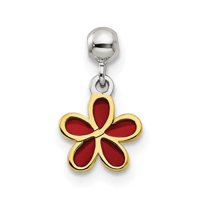 Rings TreasureFineJewelers Sterling Silver Mio Memento Gold Tone Red Enamel Flower Charm