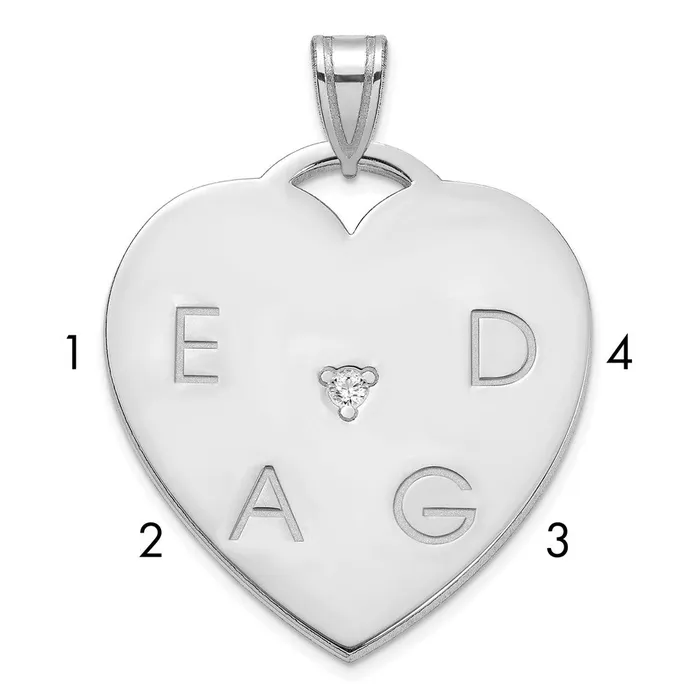 Rings TreasureFineJewelers Sterling Silver Polished 4 Letter Charm with Diamond Rings TreasureFineJewelers Sterling Silver Polished 4 Letter Charm with Diamond