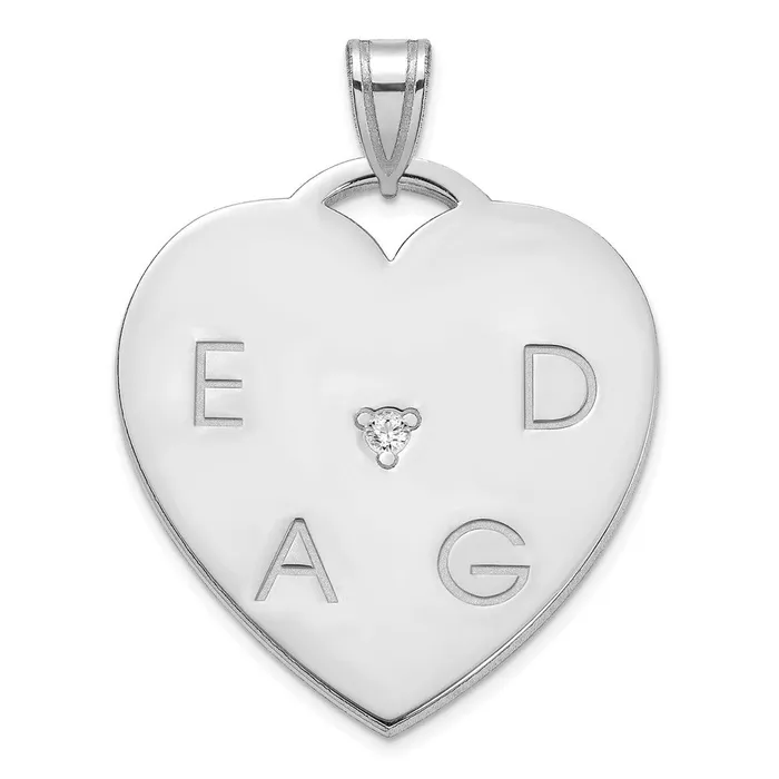 Rings TreasureFineJewelers Sterling Silver Polished 4 Letter Charm with Diamond