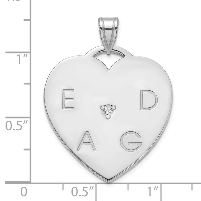 Rings TreasureFineJewelers Sterling Silver Polished 4 Letter Charm with Diamond