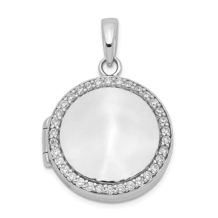 Rings TreasureFineJewelers Sterling Silver Polished CZ 23mm Circle Locket Rings TreasureFineJewelers Sterling Silver Polished CZ 23mm Circle Locket