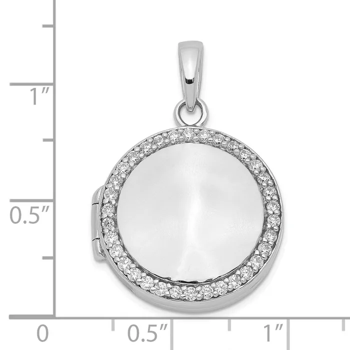Rings TreasureFineJewelers Sterling Silver Polished CZ 23mm Circle Locket