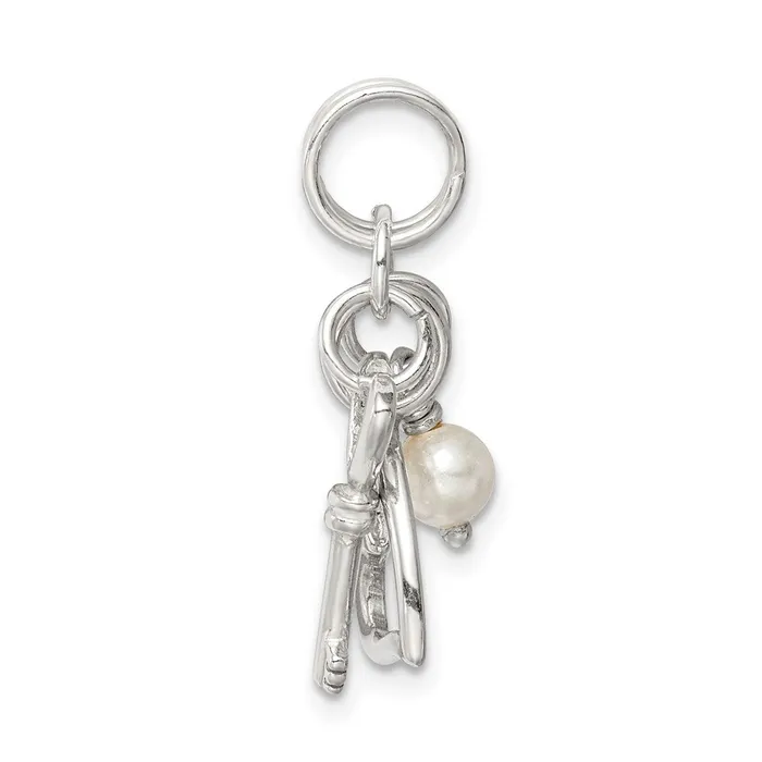 Rings TreasureFineJewelers Sterling Silver Polished Key and Heart wSimulated Pearl Charm