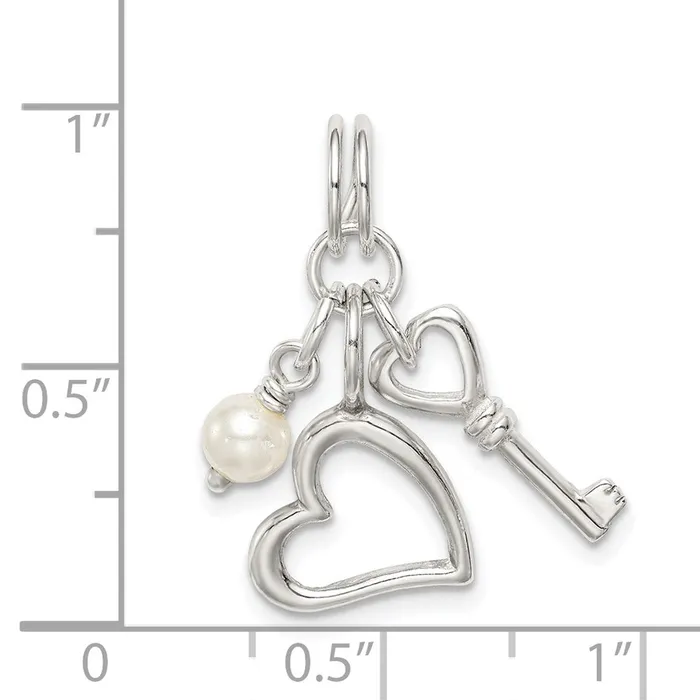 Rings TreasureFineJewelers Sterling Silver Polished Key and Heart wSimulated Pearl Charm