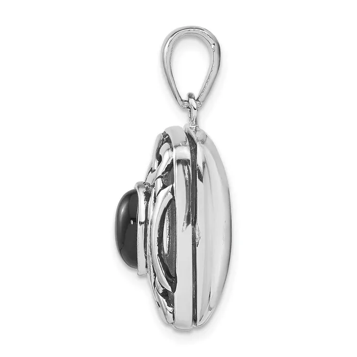 Rings TreasureFineJewelers Sterling Silver Rhodiumplated Antiqued Onyx Rectangle 20mm Locket