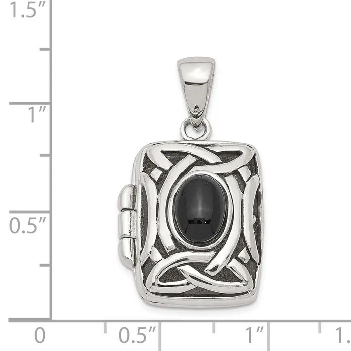 Rings TreasureFineJewelers Sterling Silver Rhodiumplated Antiqued Onyx Rectangle 20mm Locket