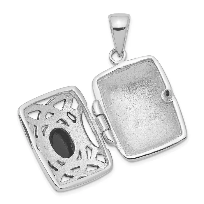 Rings TreasureFineJewelers Sterling Silver Rhodiumplated Antiqued Onyx Rectangle 20mm Locket