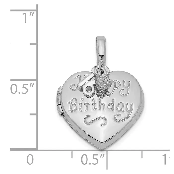 Rings TreasureFineJewelers Sterling Silver Rhodiumplated Happy 16th Birthday w CZ Heart Locket
