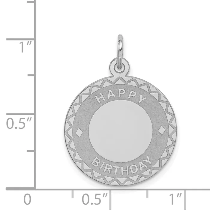 Rings TreasureFineJewelers Sterling Silver Rhodiumplated Happy Birthday Disc Charm