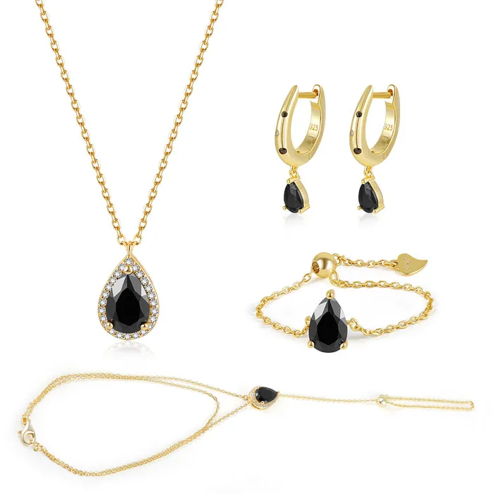 Rings Trendolla Jewelry 925 Silver Rindrop Gemstone Adjustable Chain Ring Set Rings Trendolla Jewelry 925 Silver Rindrop Gemstone Adjustable Chain Ring Set