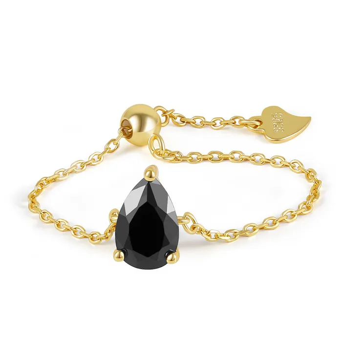 Rings Trendolla Jewelry 925 Silver Rindrop Gemstone Adjustable Chain Ring Set
