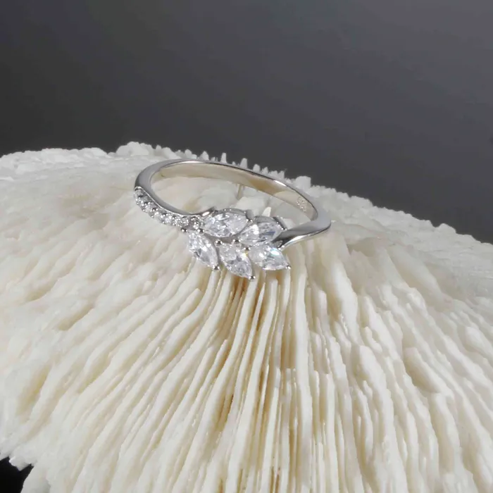 Rings Trendolla Jewelry Silver Leaf Branch Diamond Wedding Ring Natures Grace Collection