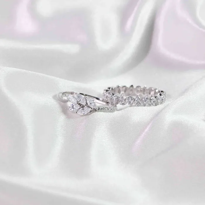 Rings Trendolla Jewelry Silver Leaf Branch Diamond Wedding Ring Natures Grace Collection