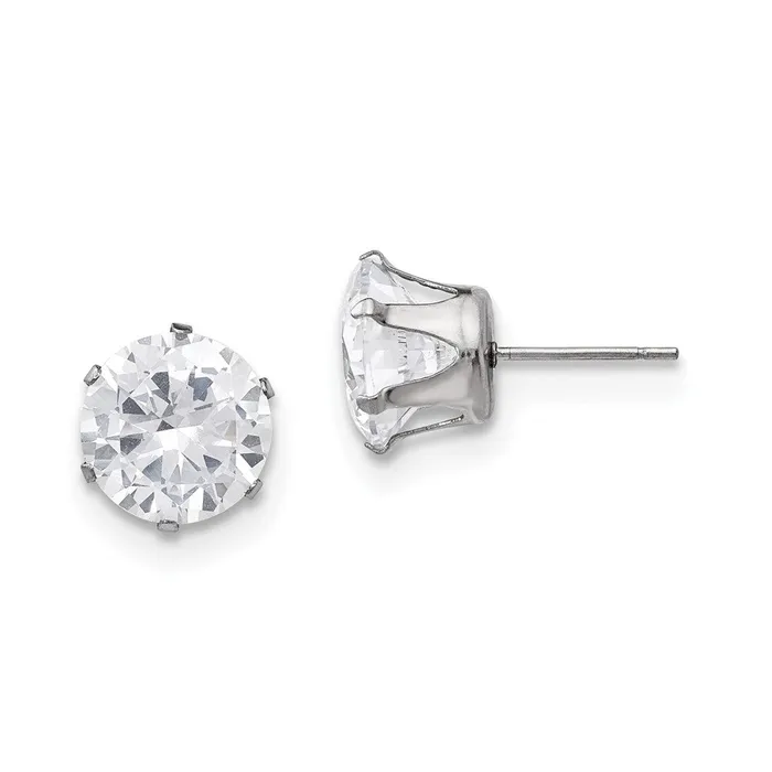 Stainless Steel Polished 10mm Round CZ Stud Post Earrings TreasureFineJewelers Earrings Stainless Steel Polished 10mm Round CZ Stud Post Earrings TreasureFineJewelers Earrings