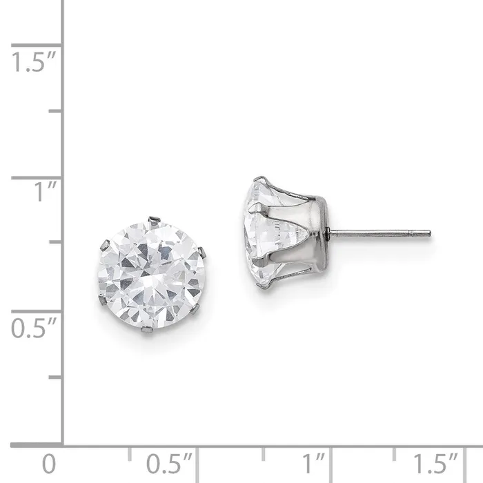Stainless Steel Polished 10mm Round CZ Stud Post Earrings TreasureFineJewelers Earrings